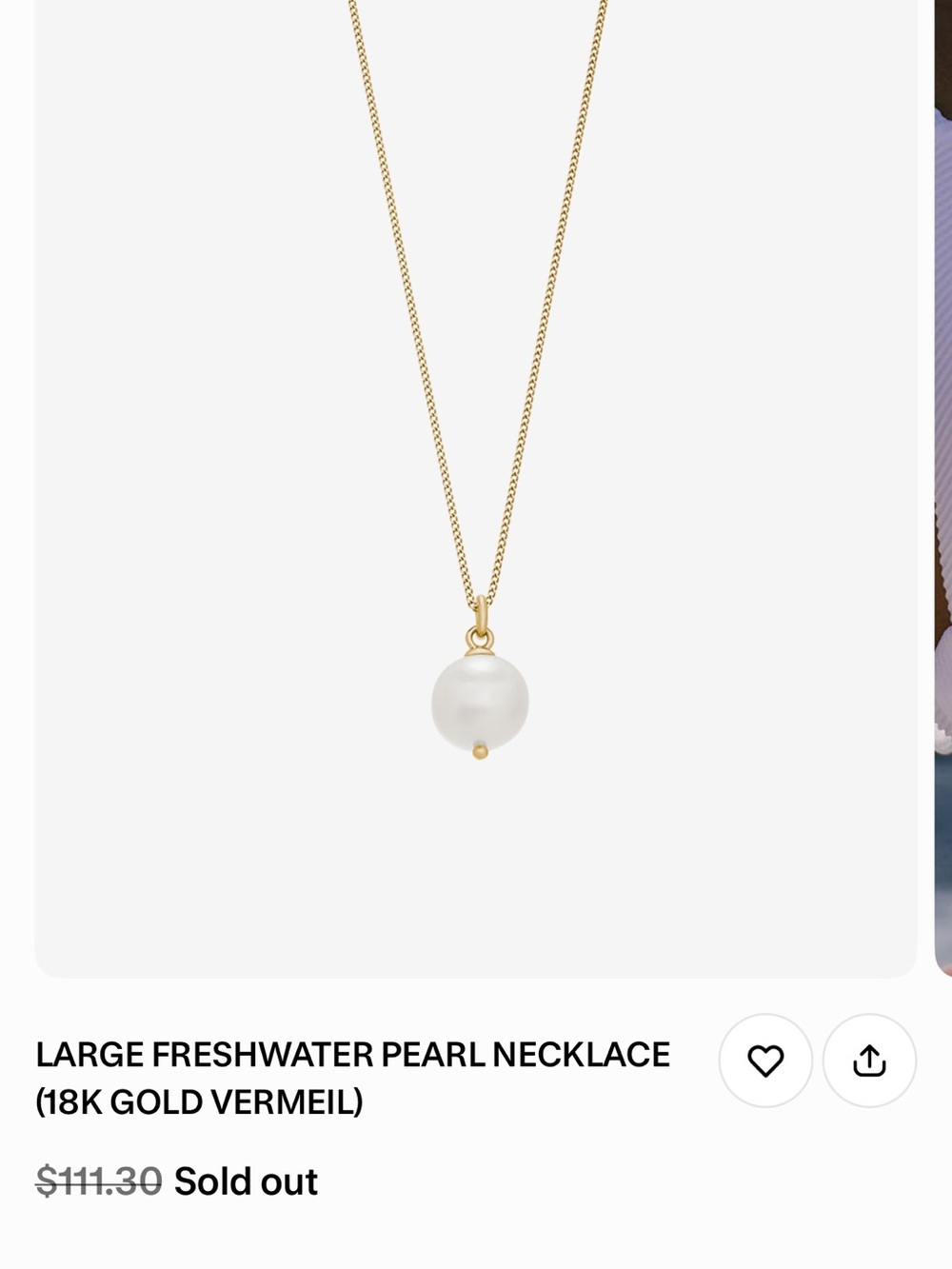 Large Freshwater Pearl Pendant Necklace in Gold - Picture 1 of 6